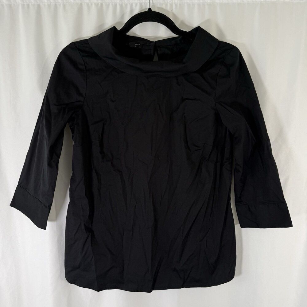 Talbots Blouse Women's P Petite Black Long Sleeve Cotton Blend Lightweight